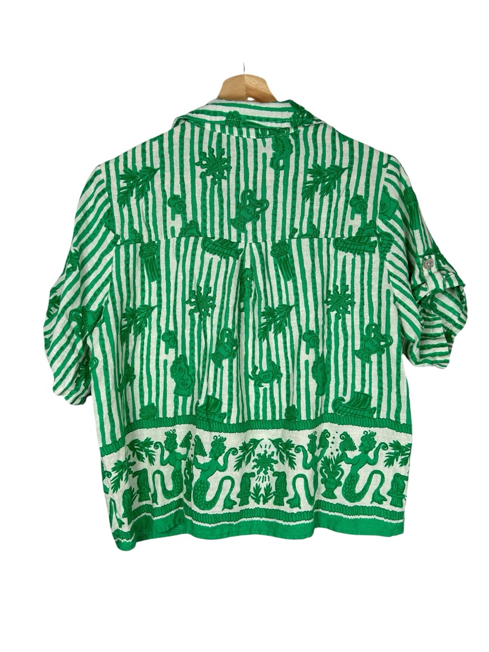 Calypso St. Barth Shirt Top Linen Sicily Roll tab Short Sleeve Green Sz M - Picture 2 of 9